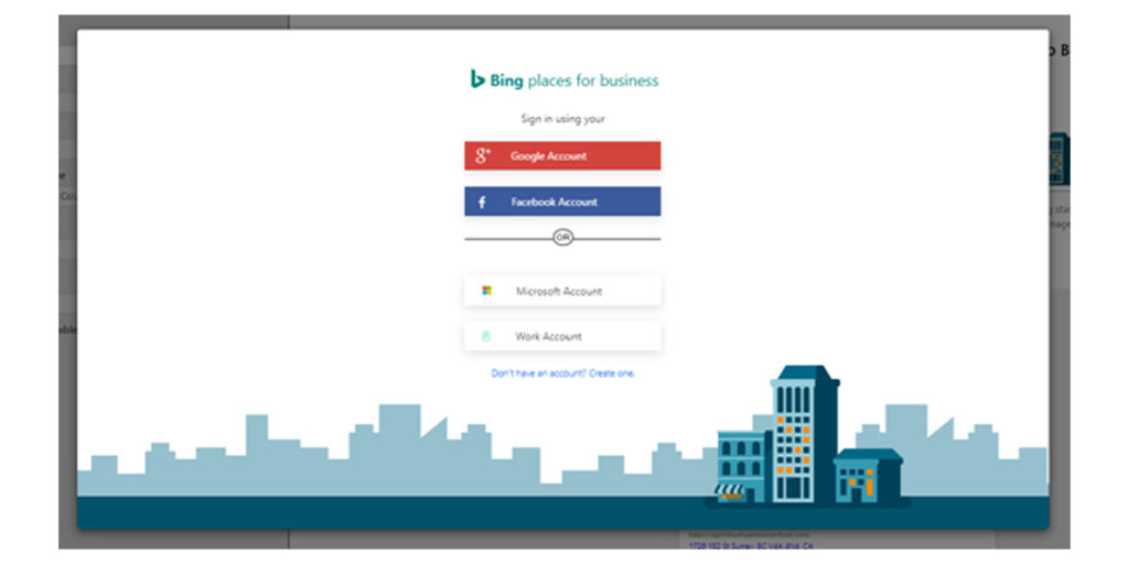 Bing Places for Business Profile - Login Page